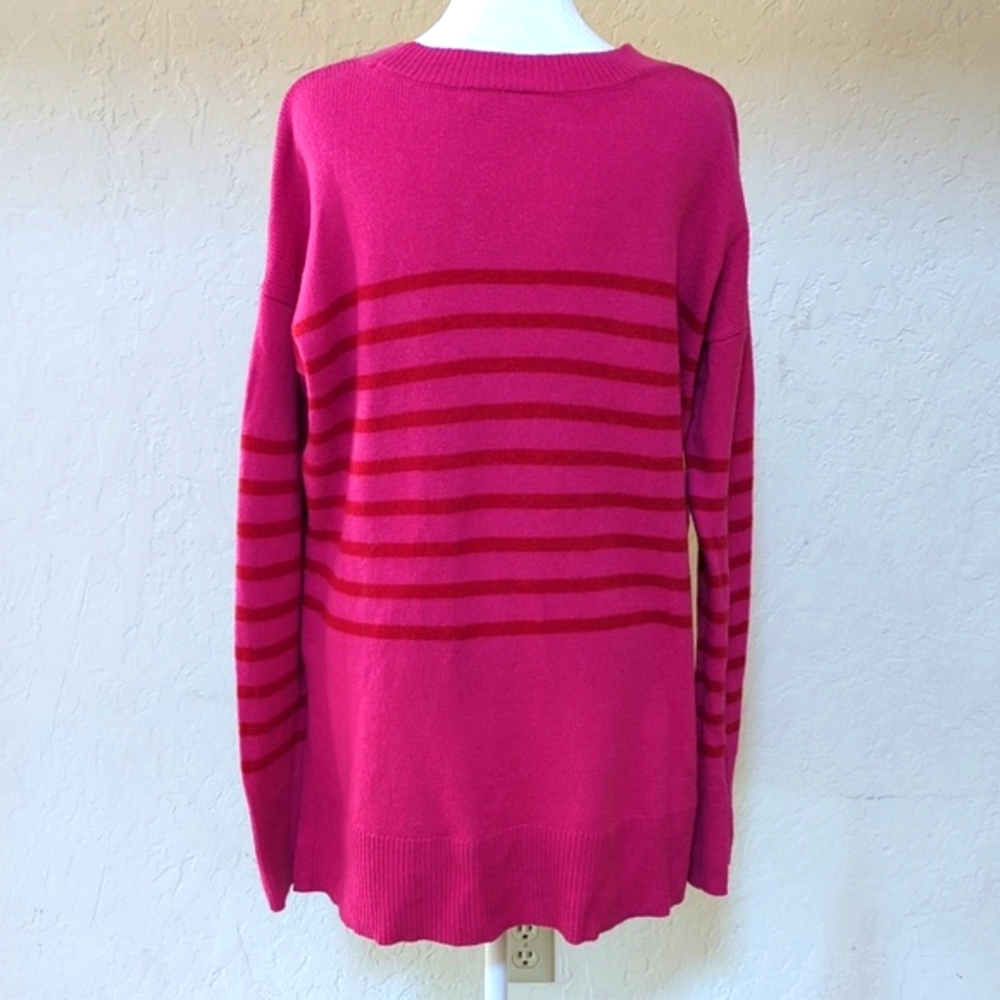 GAP Pink Stripe Crewneck Pullover Tunic Wool Sweater Size Medium - Picture 9 of 11